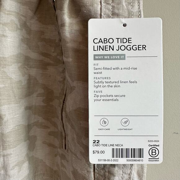 Athleta Cabo Tide Linen Jogger Pant Neutral Camo 22 - Picture 3 of 10